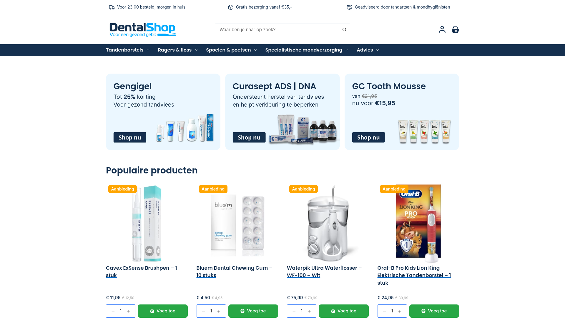 Screenshot van dentalshop.nl