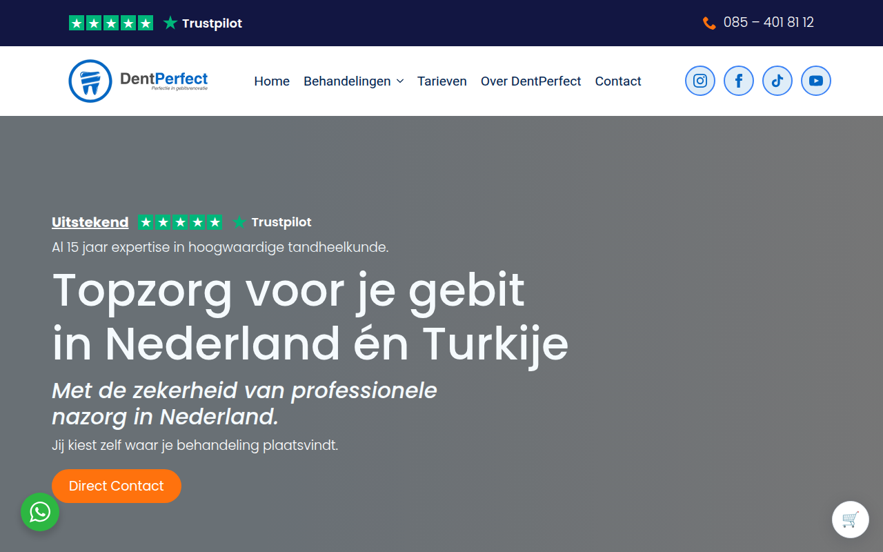 Screenshot van dentperfect.nl