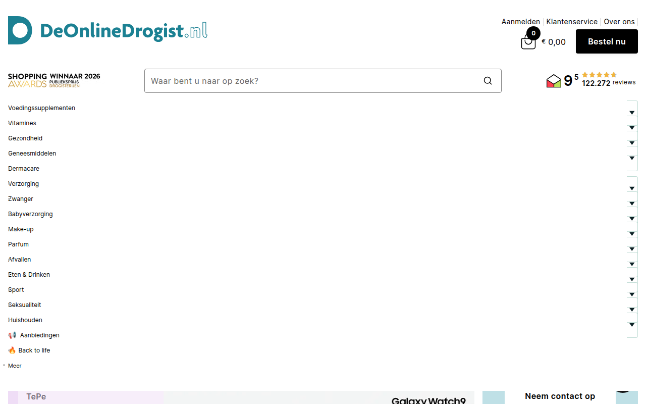 Screenshot van deonlinedrogist.nl