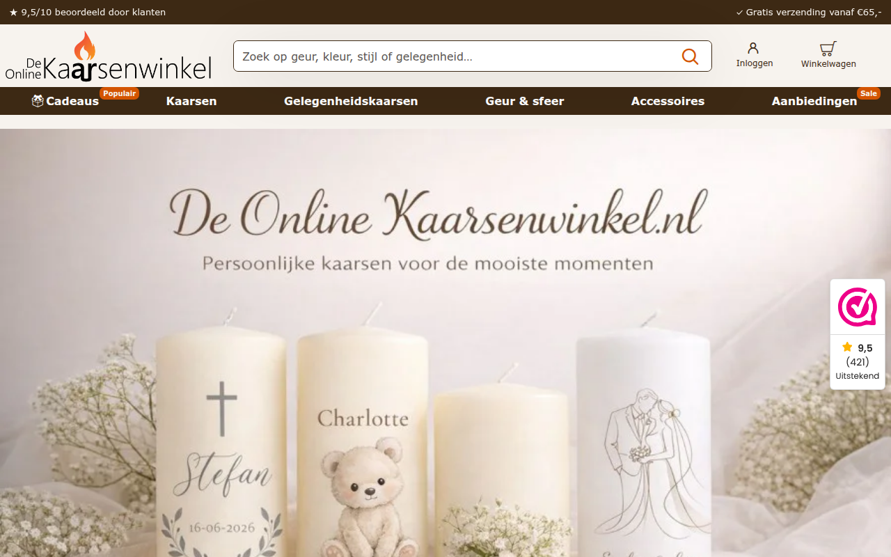 Screenshot van deonlinekaarsenwinkel.nl