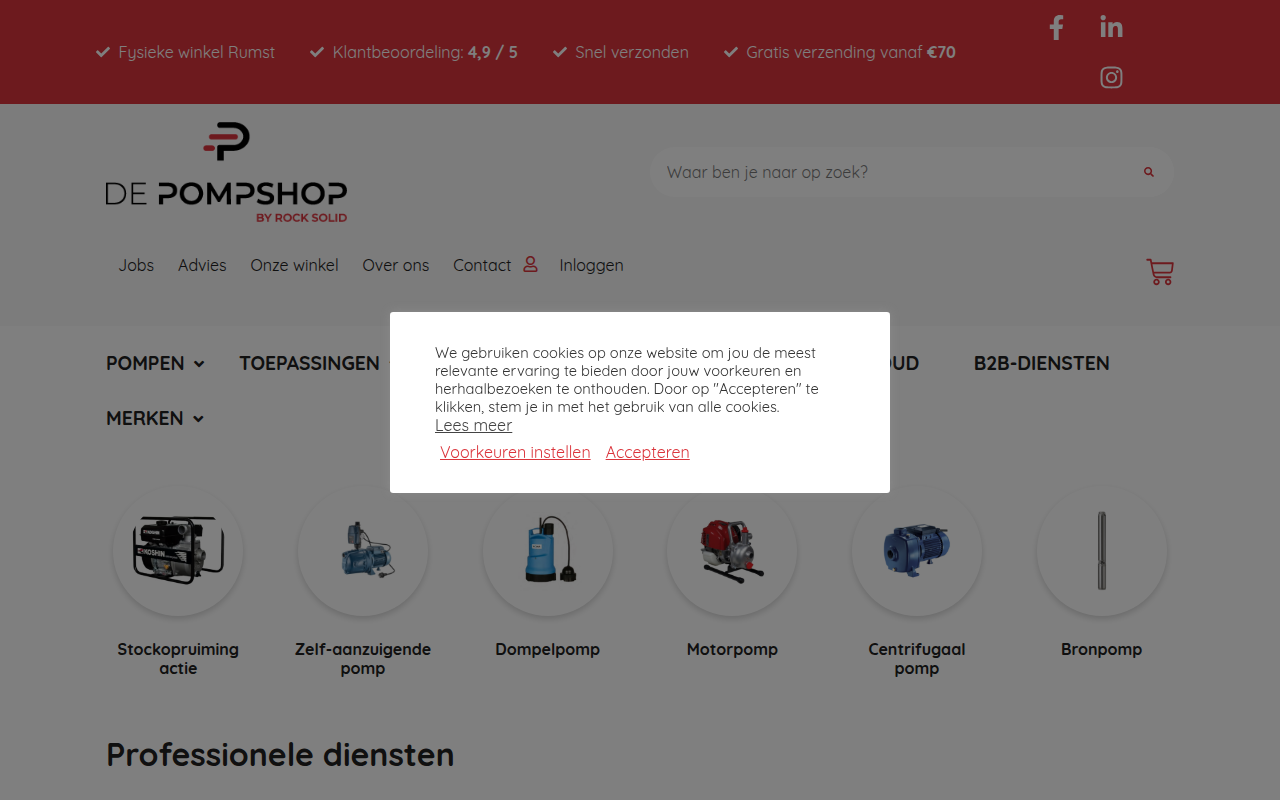 Screenshot van depompshop.be