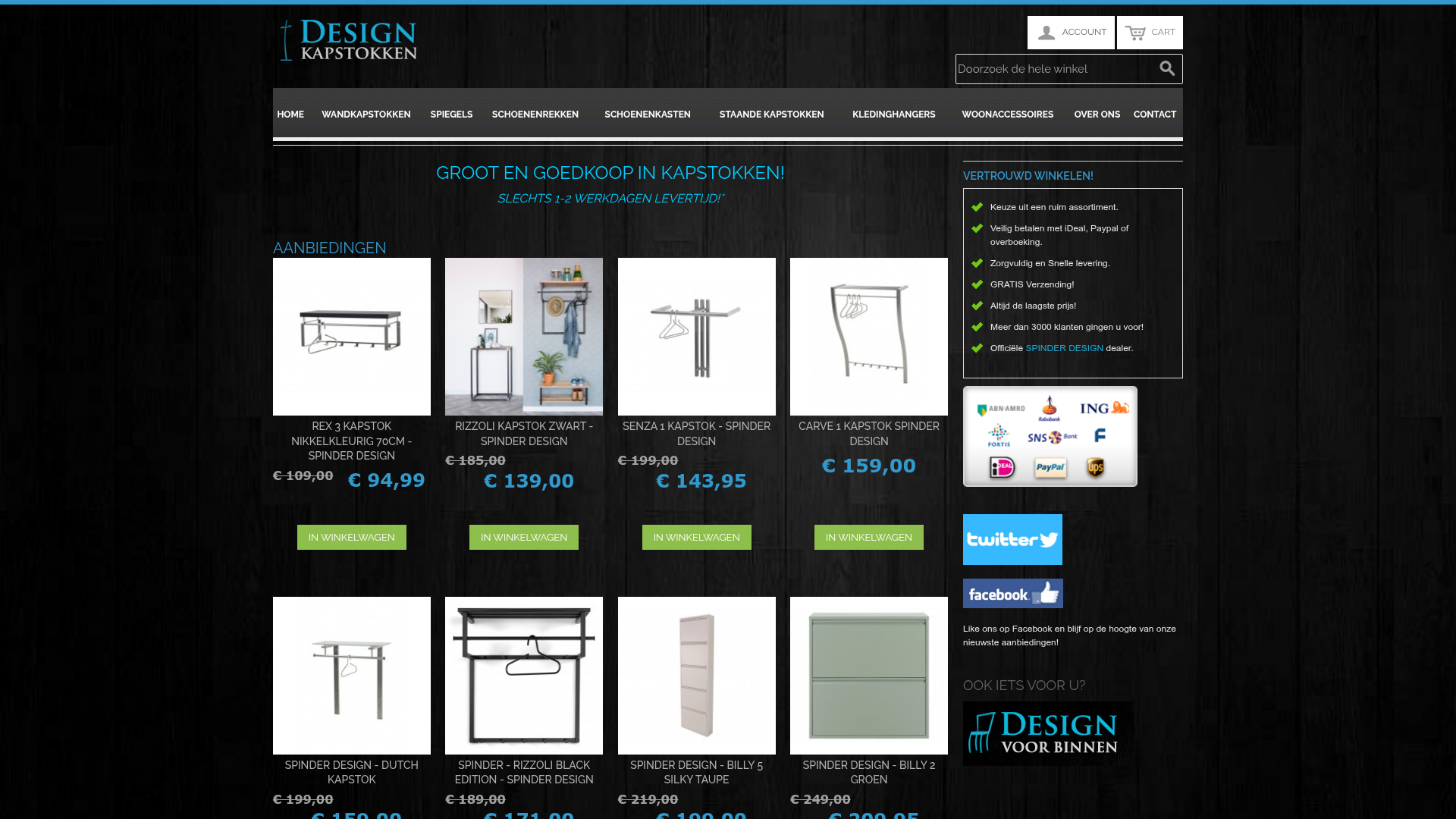 Screenshot van designkapstokken.nl