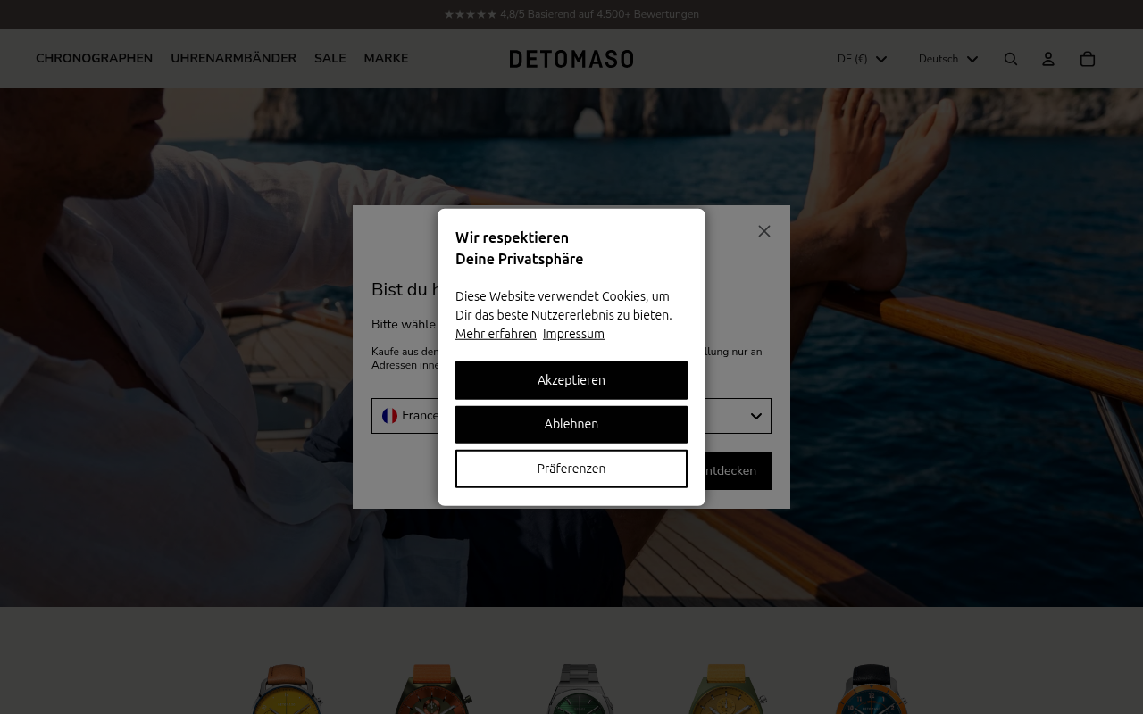 Screenshot van detomaso-watches.com