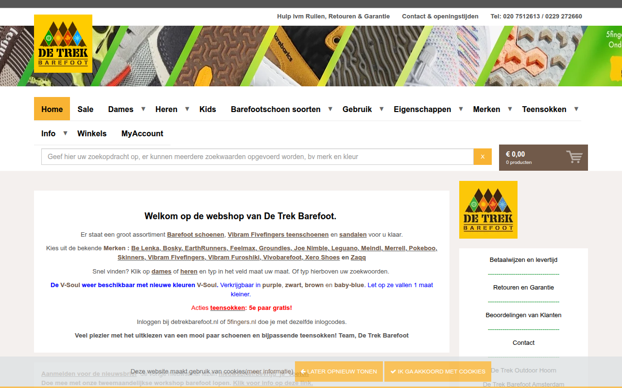 Screenshot van detrekbarefoot.nl