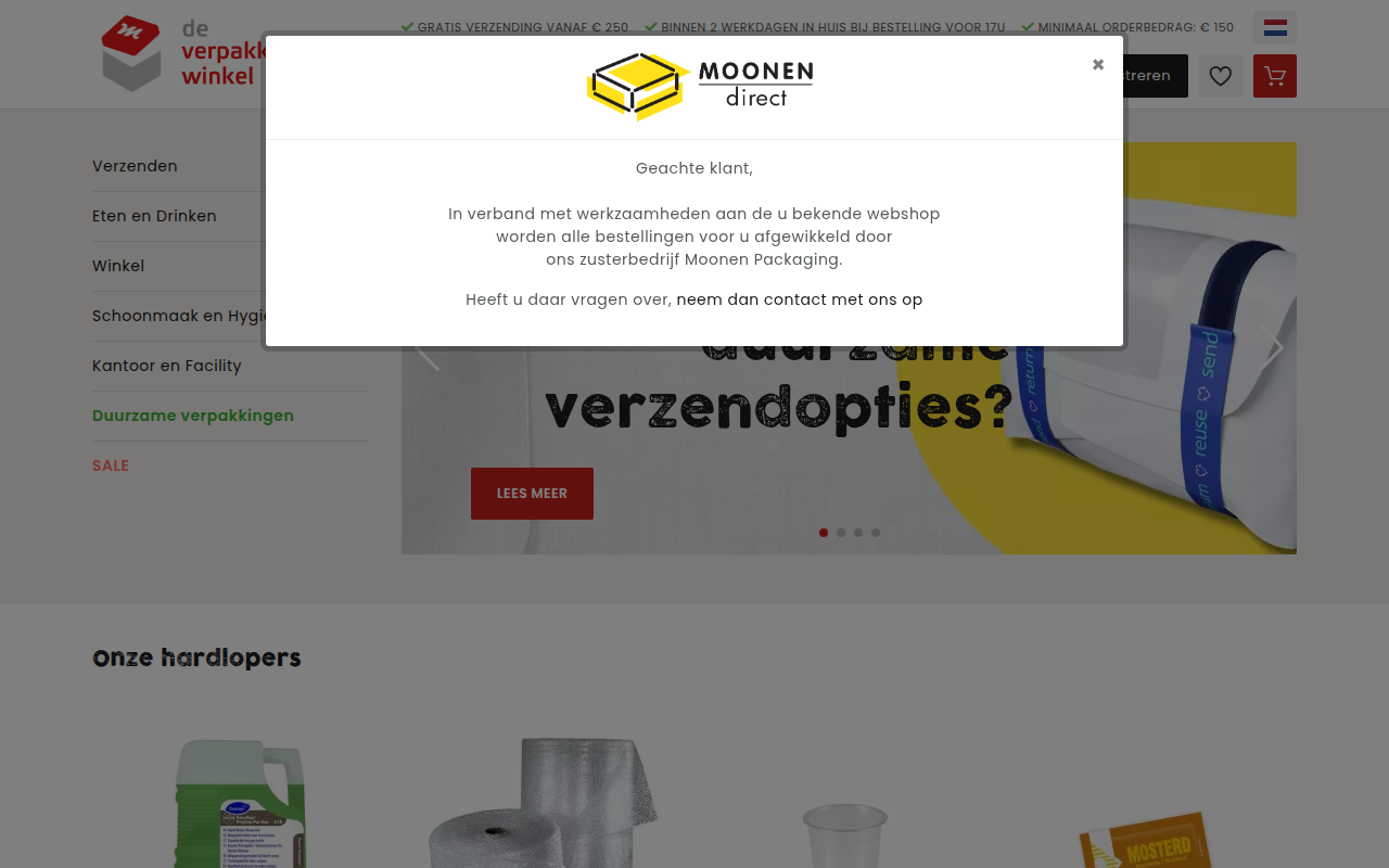 Screenshot van deverpakkingswinkel.com