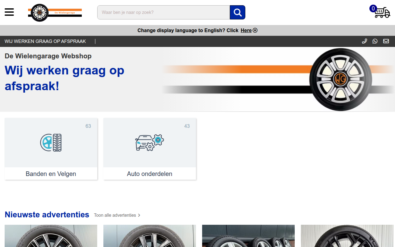 Screenshot van dewielengarage.nl