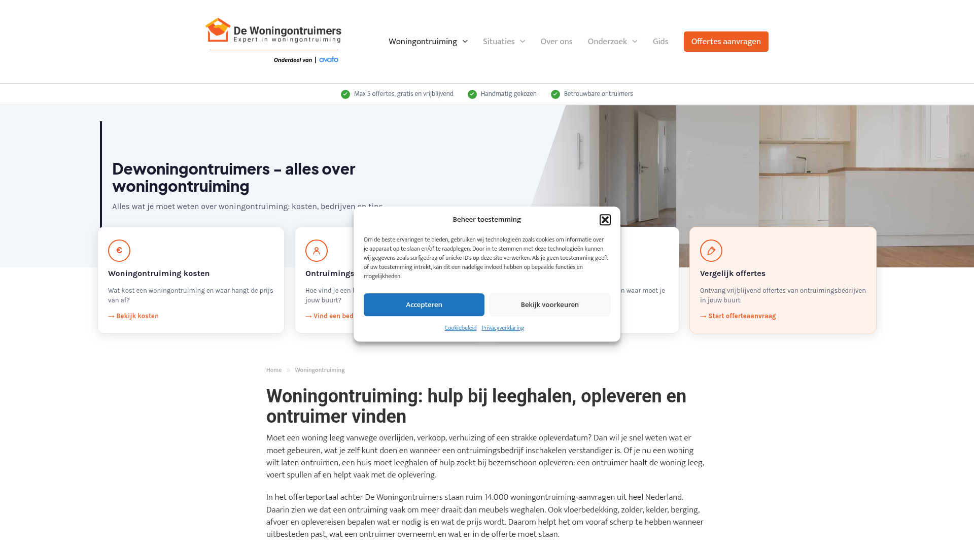 Screenshot van dewoningontruimers.nl