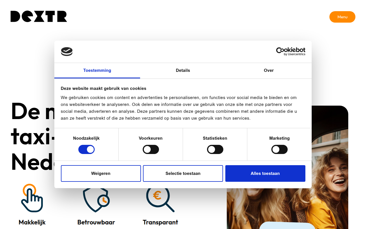 Screenshot van dextr.nl