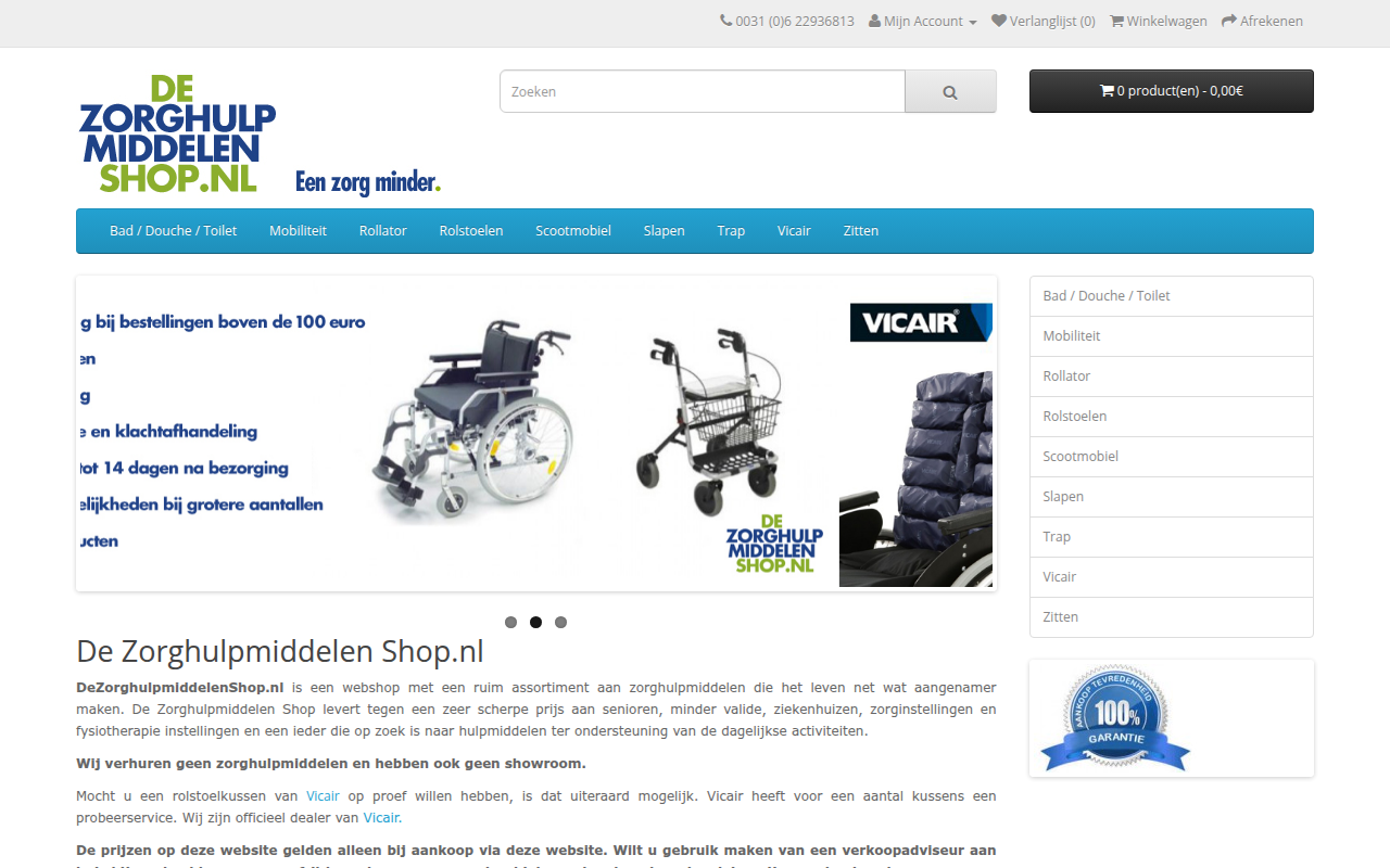 Screenshot van dezorghulpmiddelenshop.nl