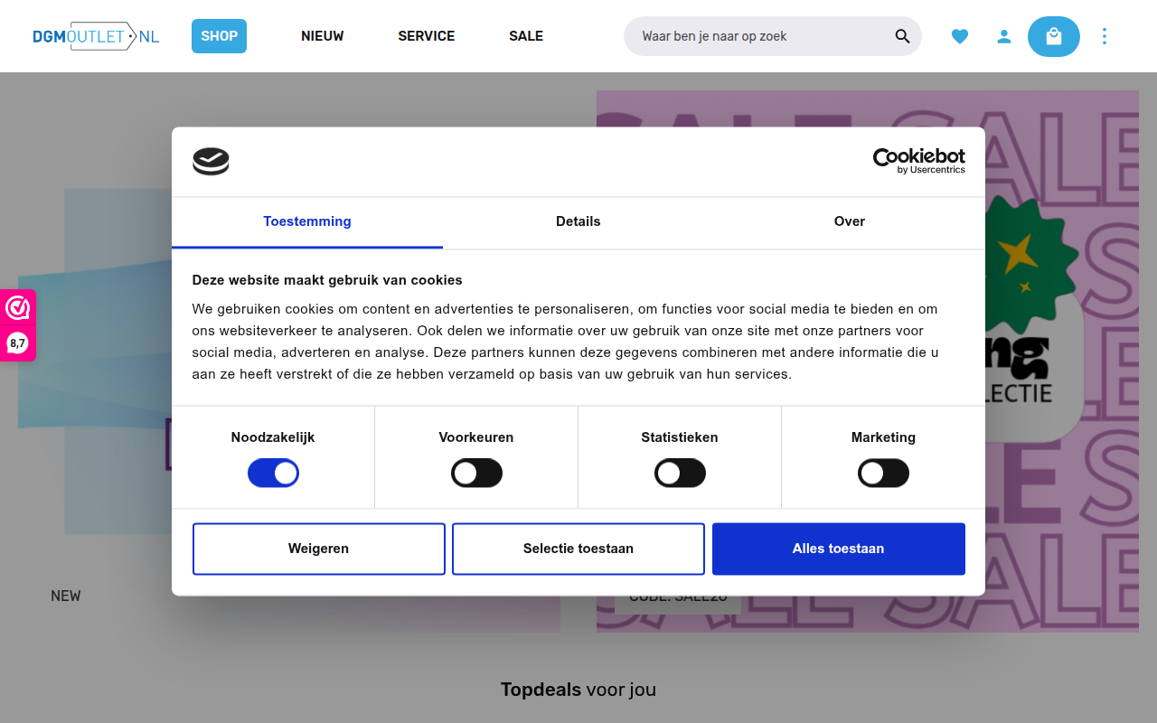 Screenshot van dgmoutlet.nl