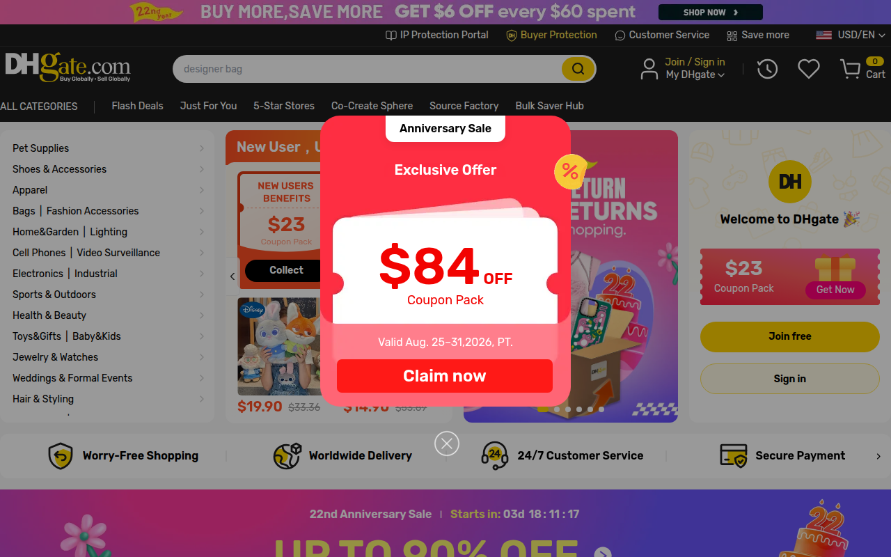 Screenshot van dhgate.com
