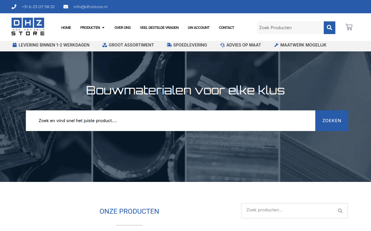 Screenshot van dhzstore.nl