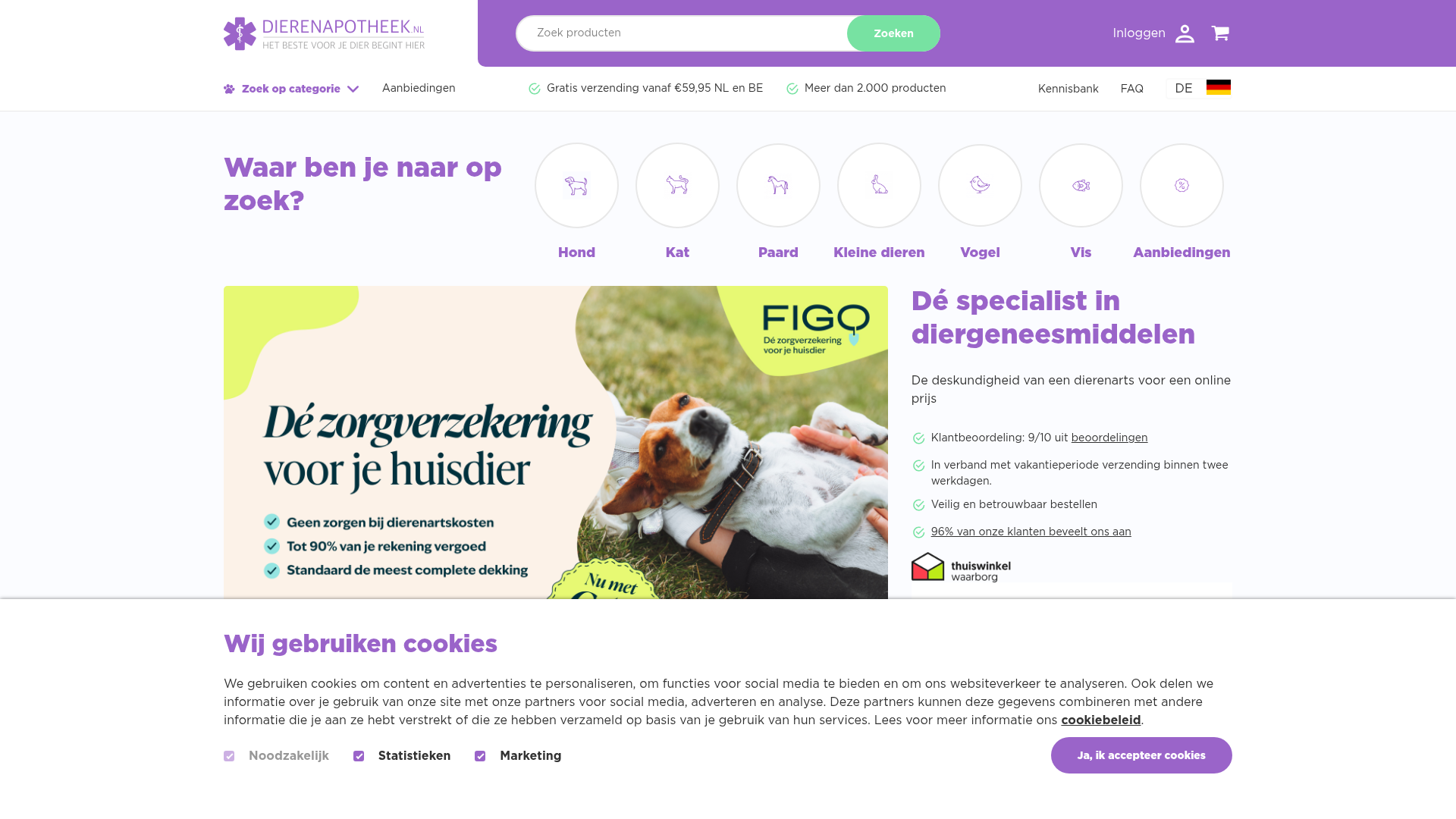 Screenshot van dierenapotheek.nl