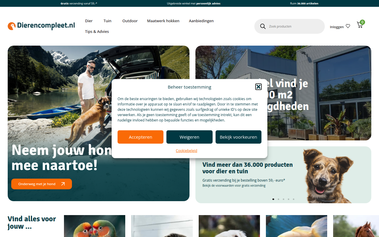 Screenshot van dierencompleet.nl