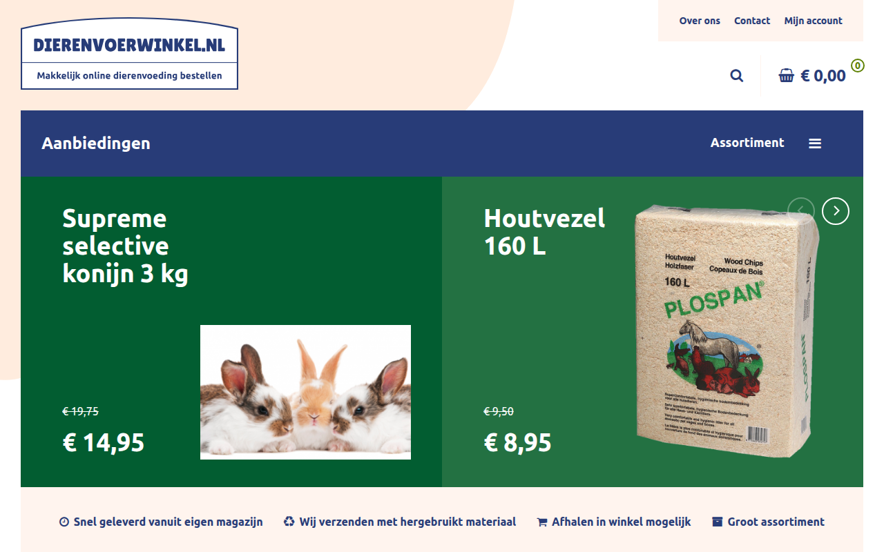 Screenshot van dierenvoerwinkel.nl