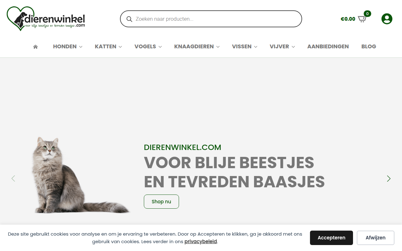 Screenshot van dierenwinkel.com