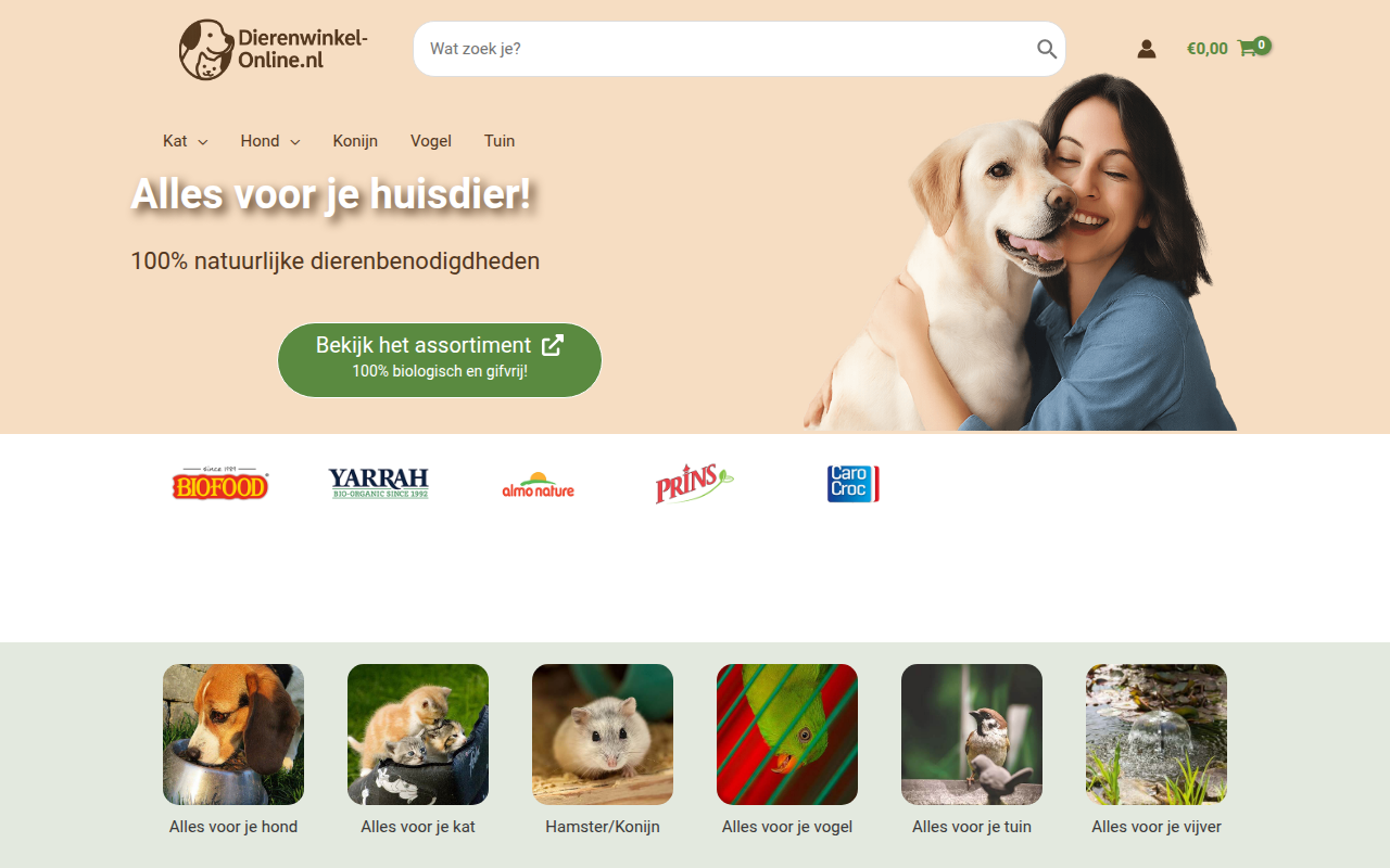 Screenshot van dierenwinkel-online.nl