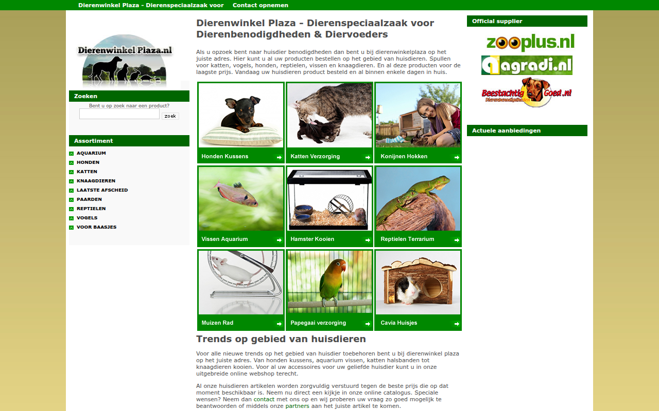 Screenshot van dierenwinkelplaza.nl