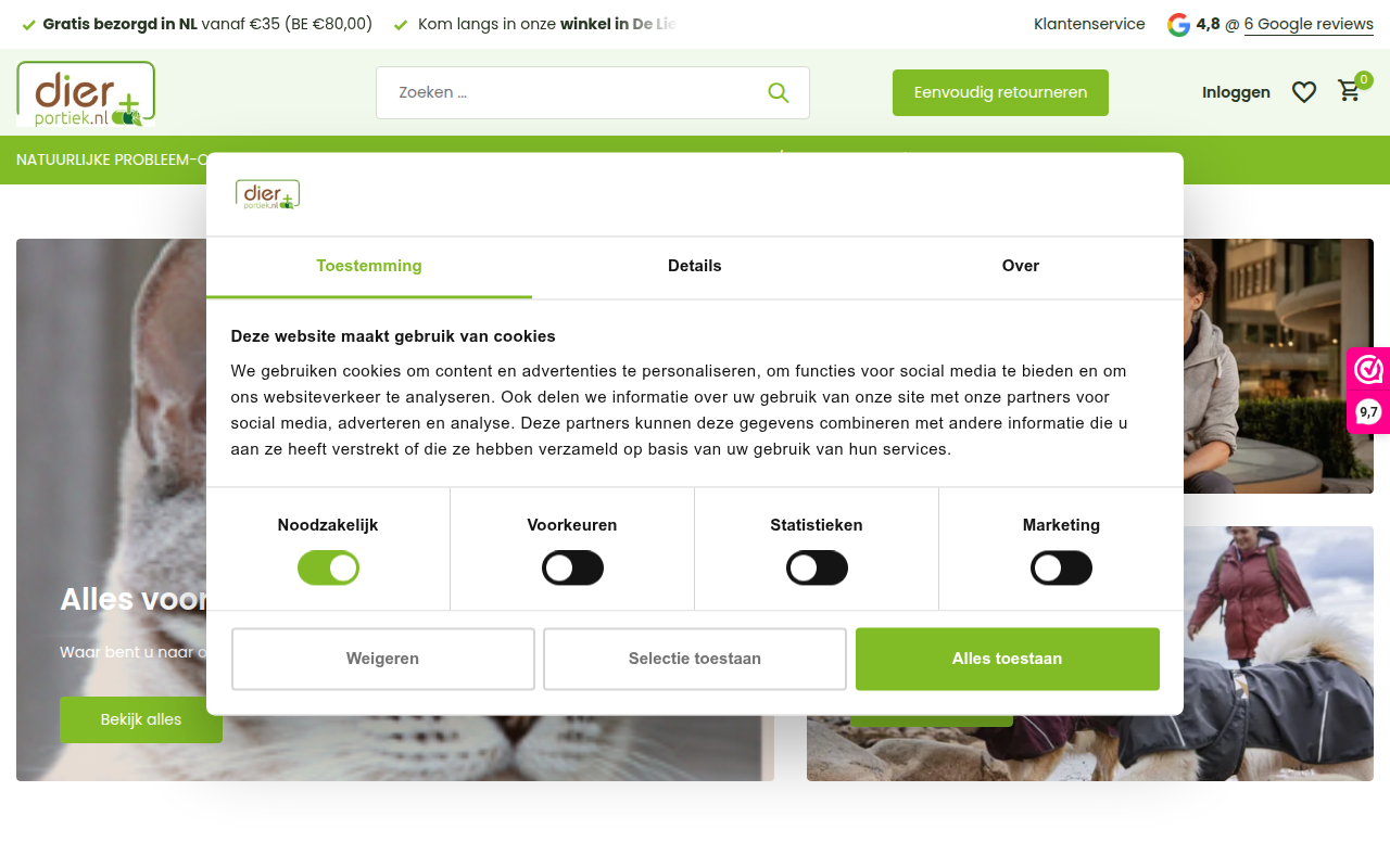 Screenshot van dierportiek.nl