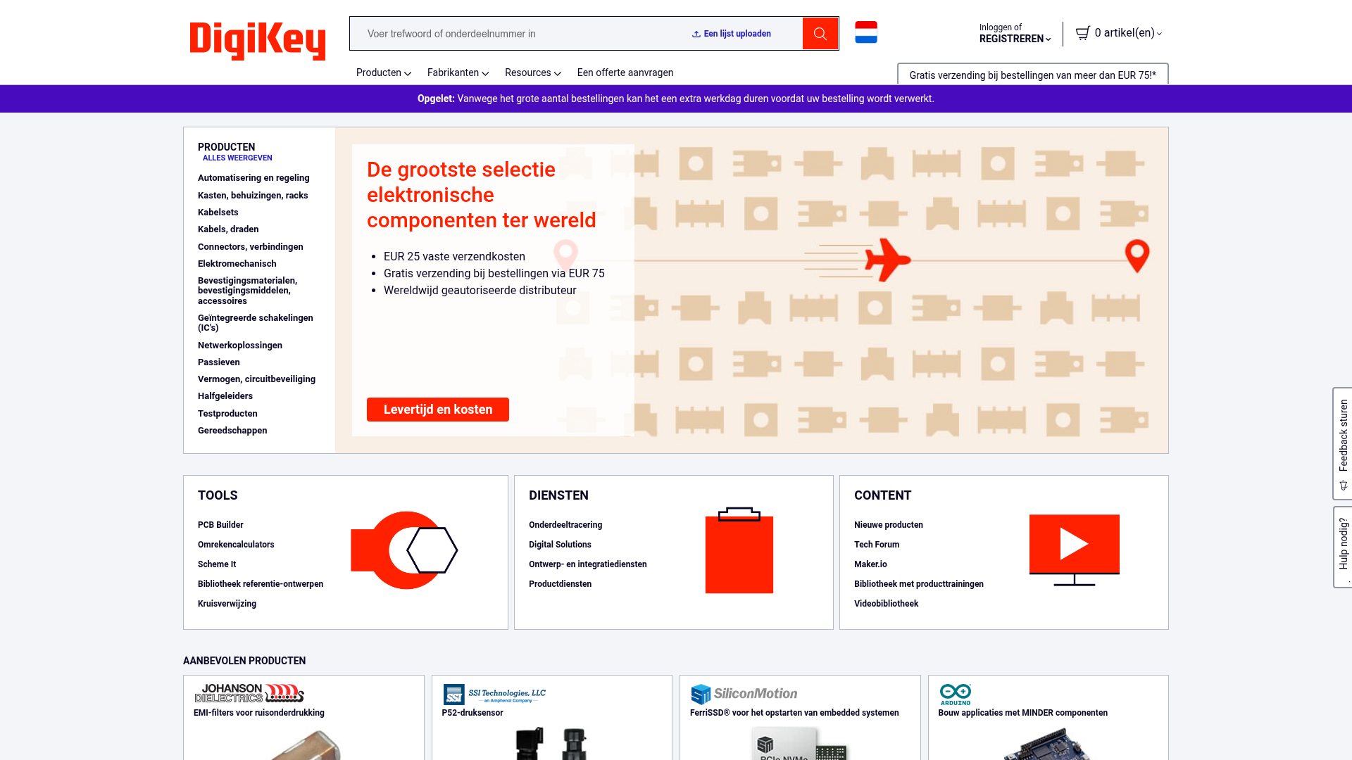 Screenshot van digikey.nl
