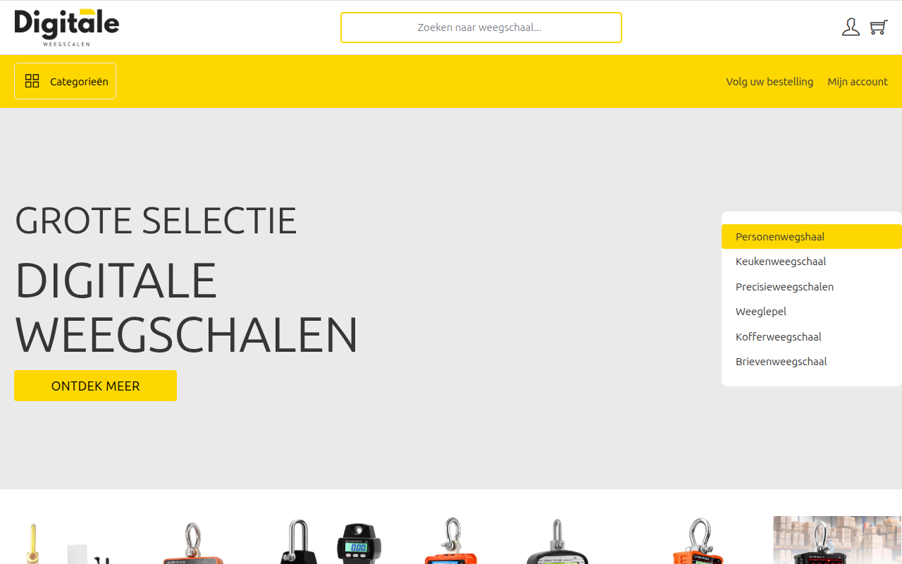 Screenshot van digitale-weegschalen.nl