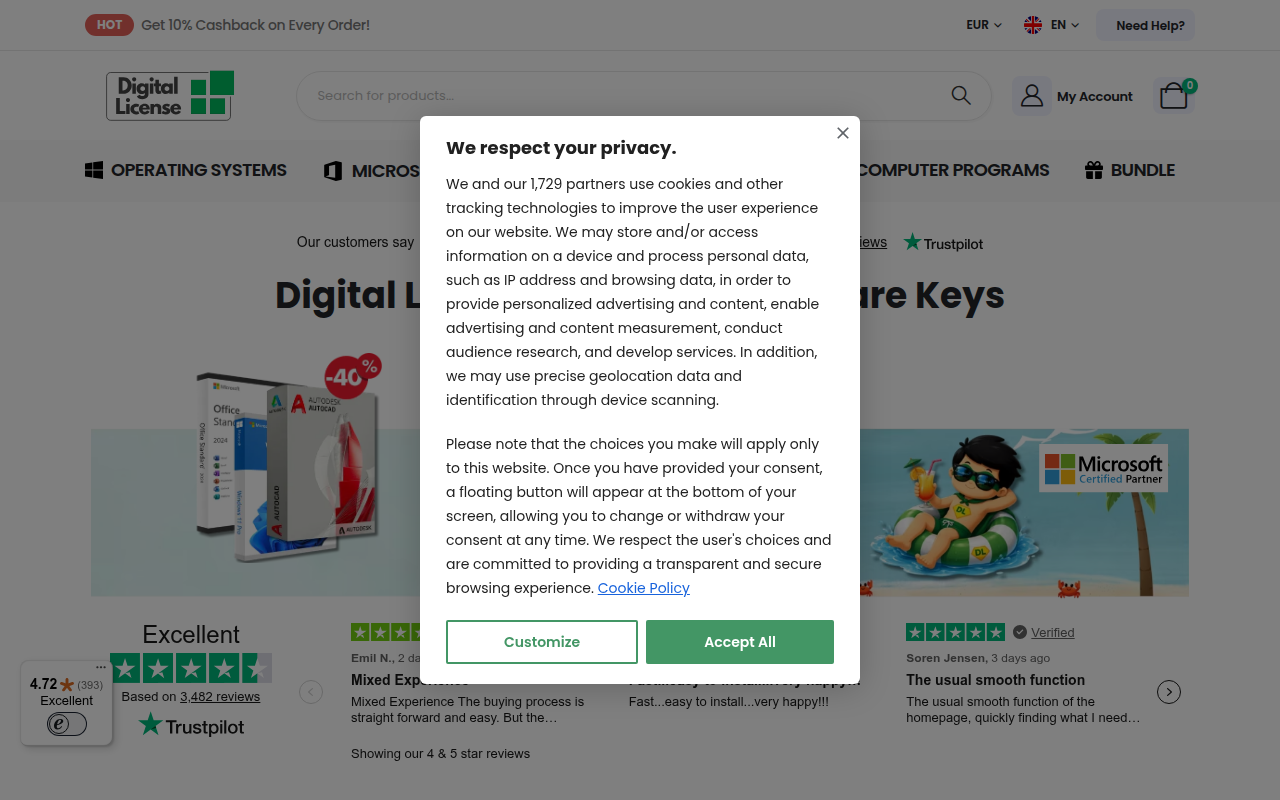 Screenshot van digitallicense.shop