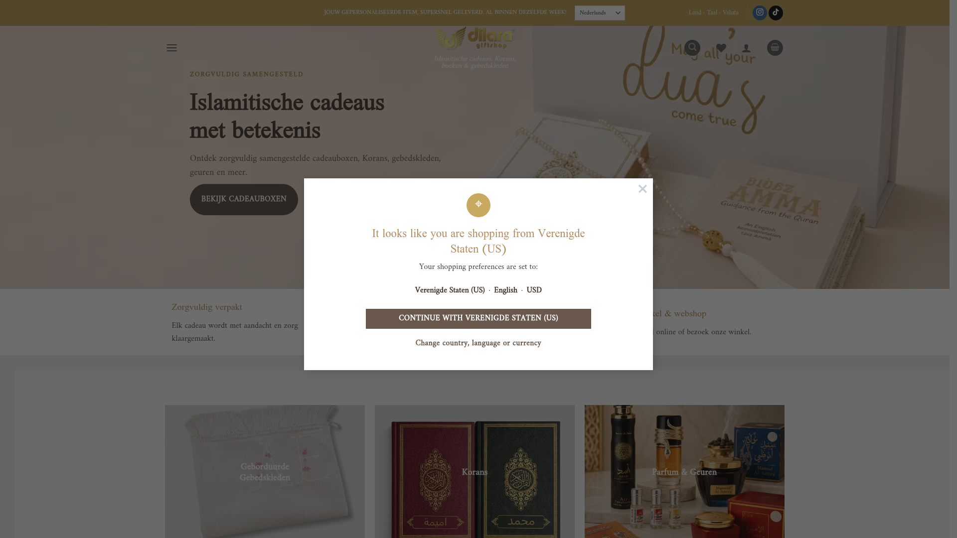 Screenshot van dilaragiftshop.com