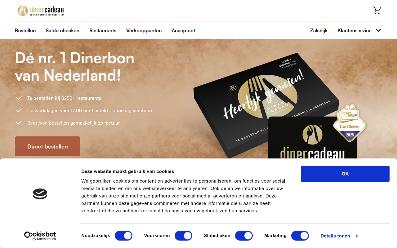 Screenshot van dinerbon.com
