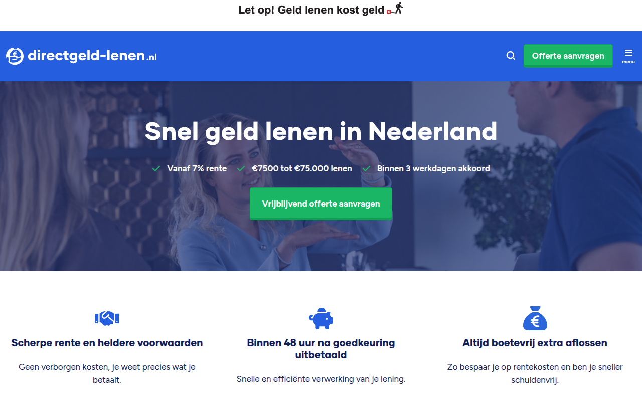Screenshot van directgeld-lenen.nl