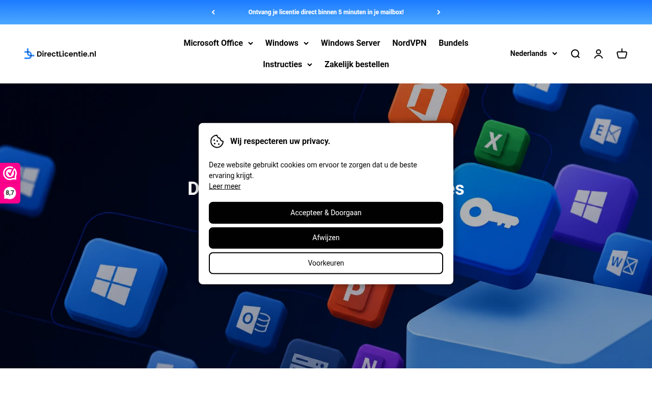 Screenshot van directlicentie.nl