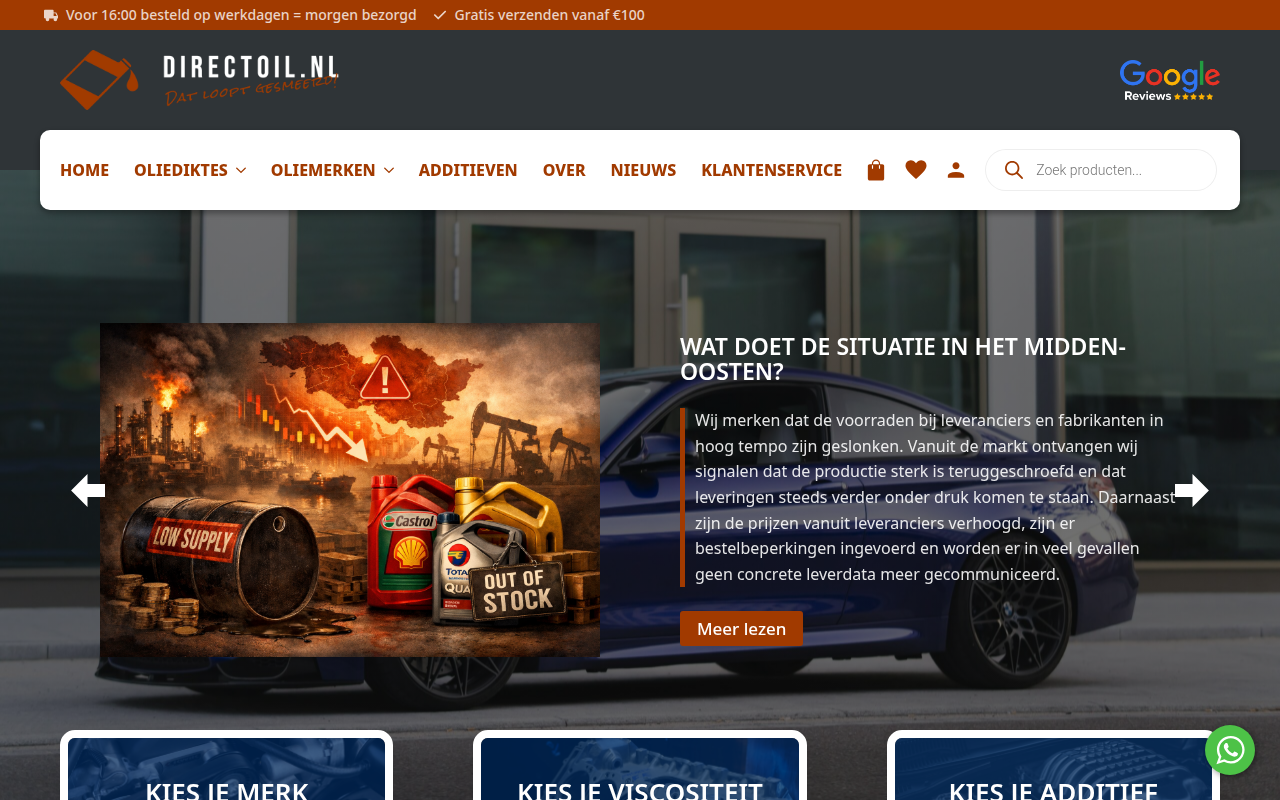 Screenshot van directoil.nl