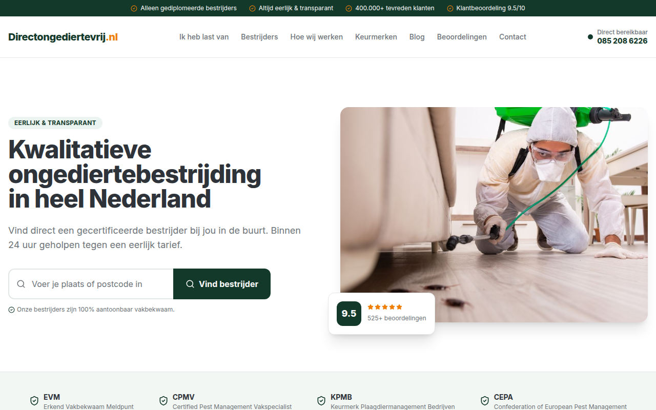 Screenshot van directongediertevrij.nl