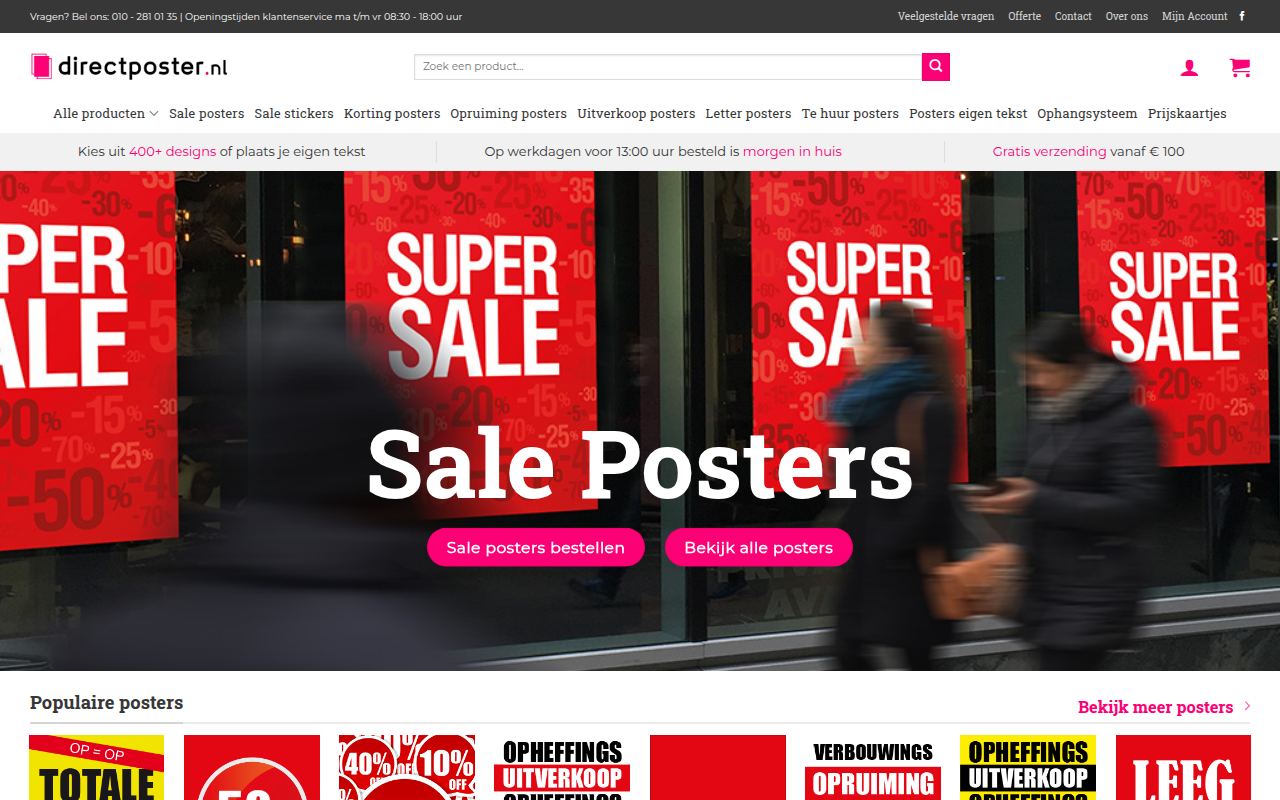 Screenshot van directposter.nl