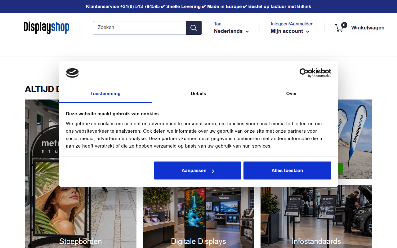 Screenshot van displayshop.nl