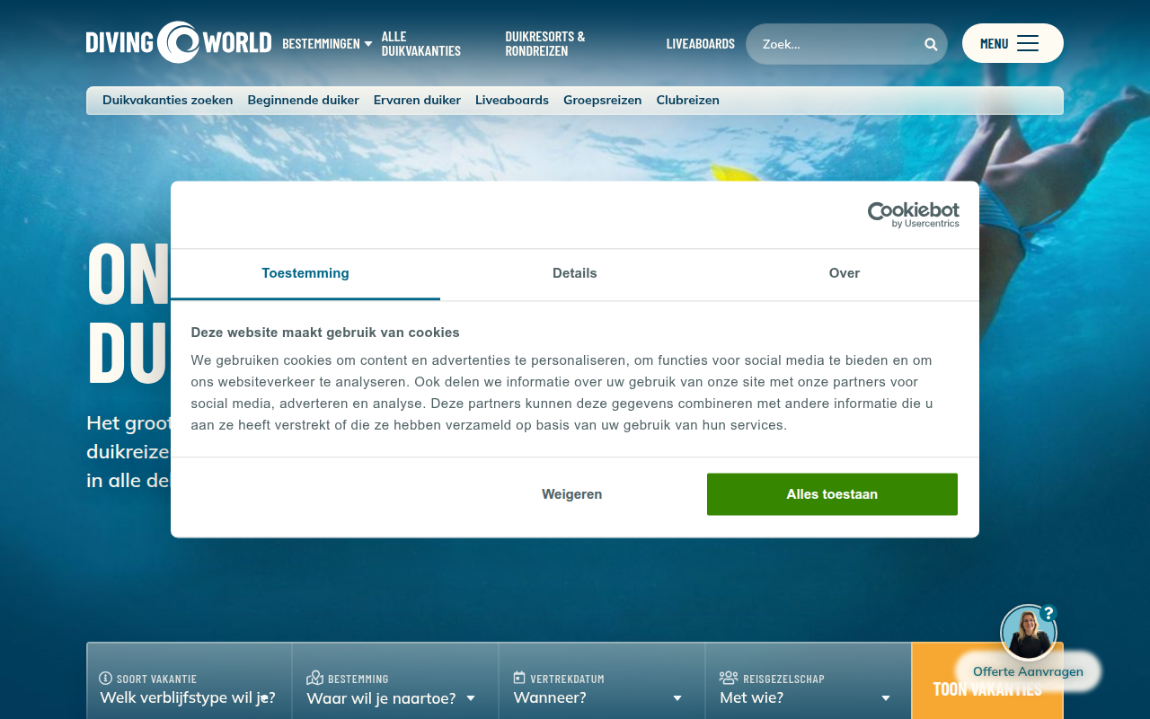 Screenshot van divingworld.nl