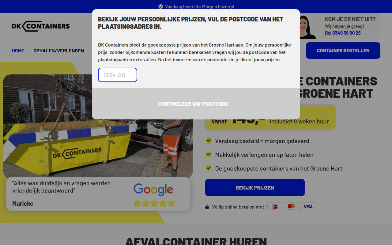 Screenshot van dkcontainers.nl