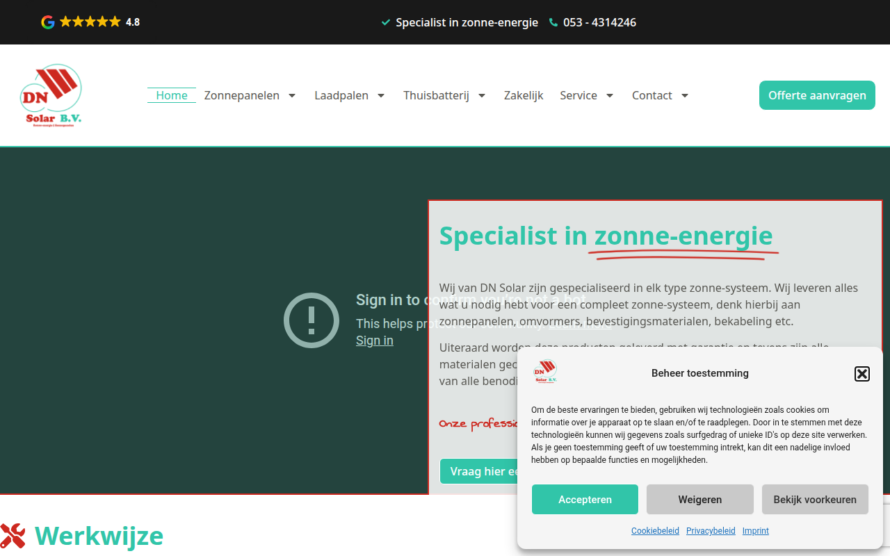 Screenshot van dnsolar.nl