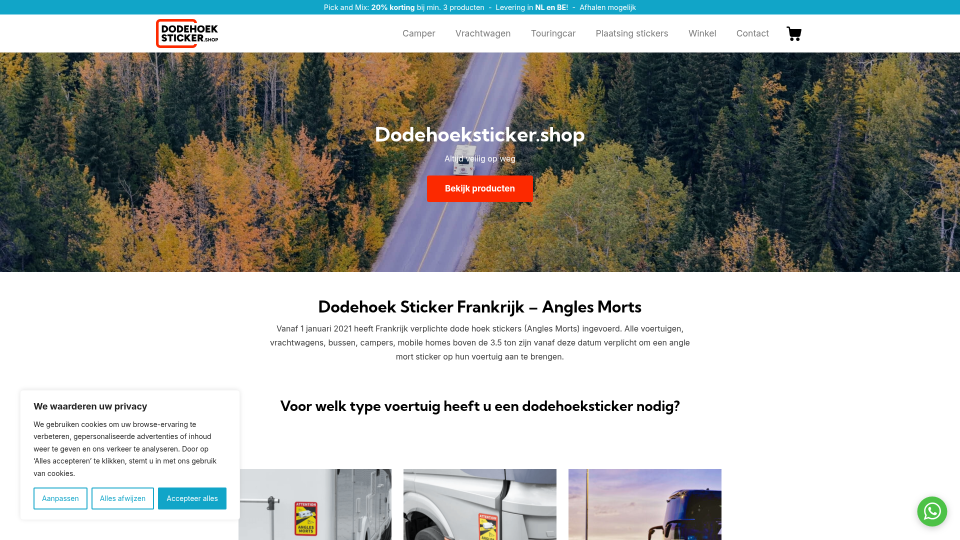 Screenshot van dodehoeksticker.shop