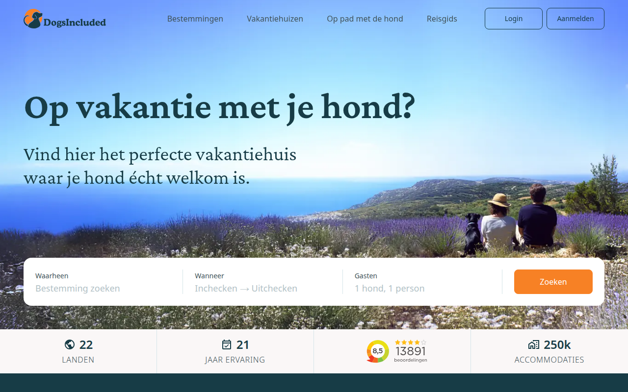 Screenshot van dogsincluded.nl