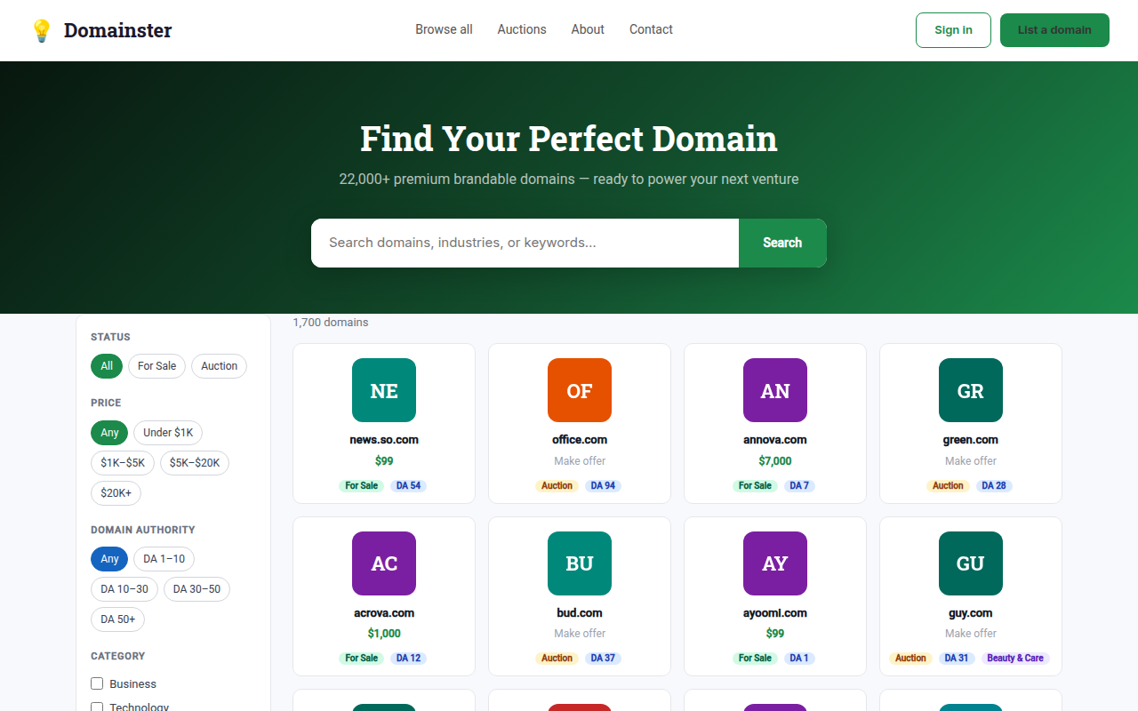 Screenshot van domainster.com