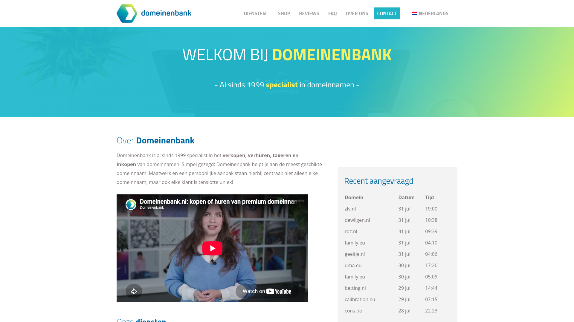 Screenshot van domeinenbank.nl