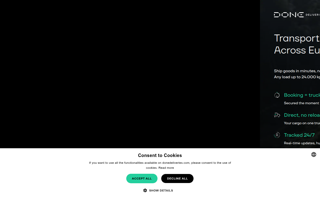 Screenshot van donedeliveries.com