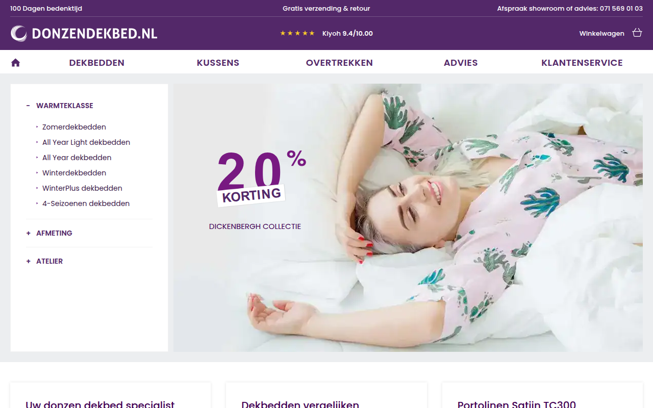 Screenshot van donzendekbed.nl