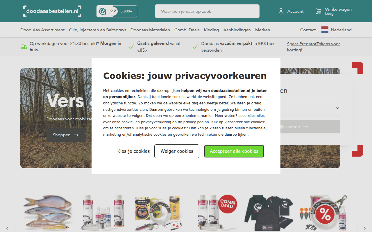 Screenshot van doodaasbestellen.nl
