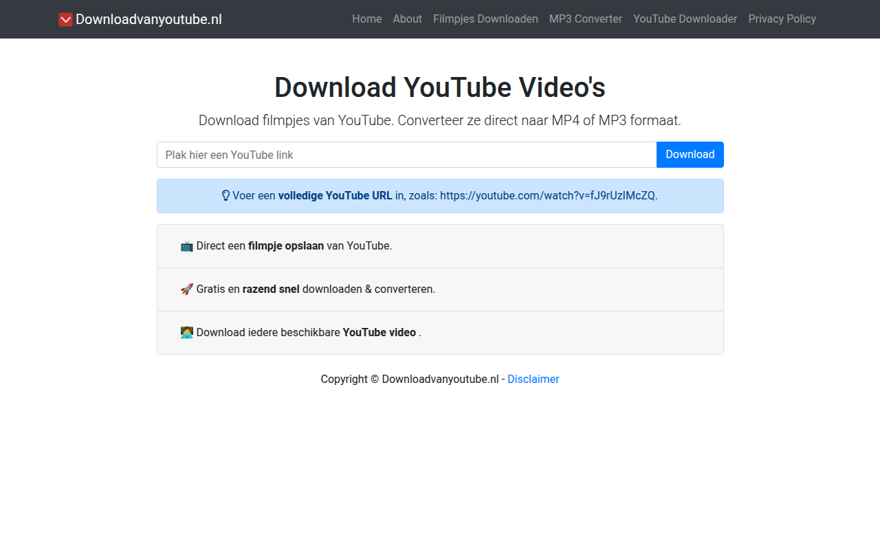 Screenshot van downloadvanyoutube.nl