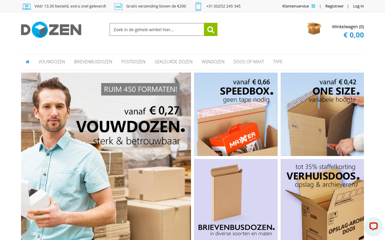 Screenshot van dozen.nl