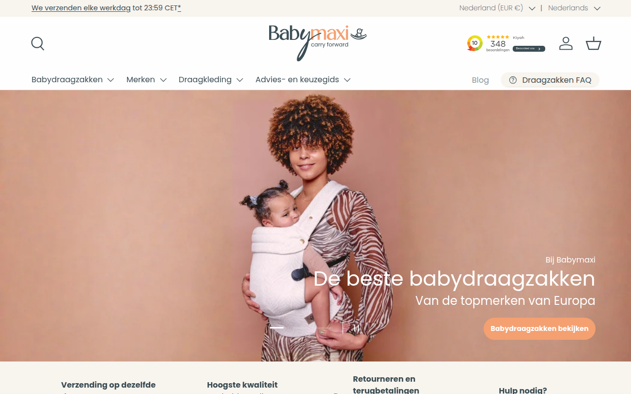 Screenshot van draagzak.nl