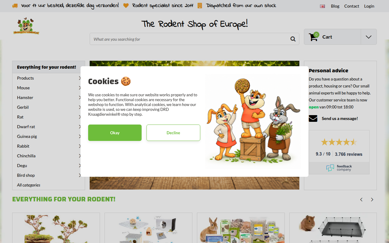 Screenshot van drdknaagdierwinkel.nl