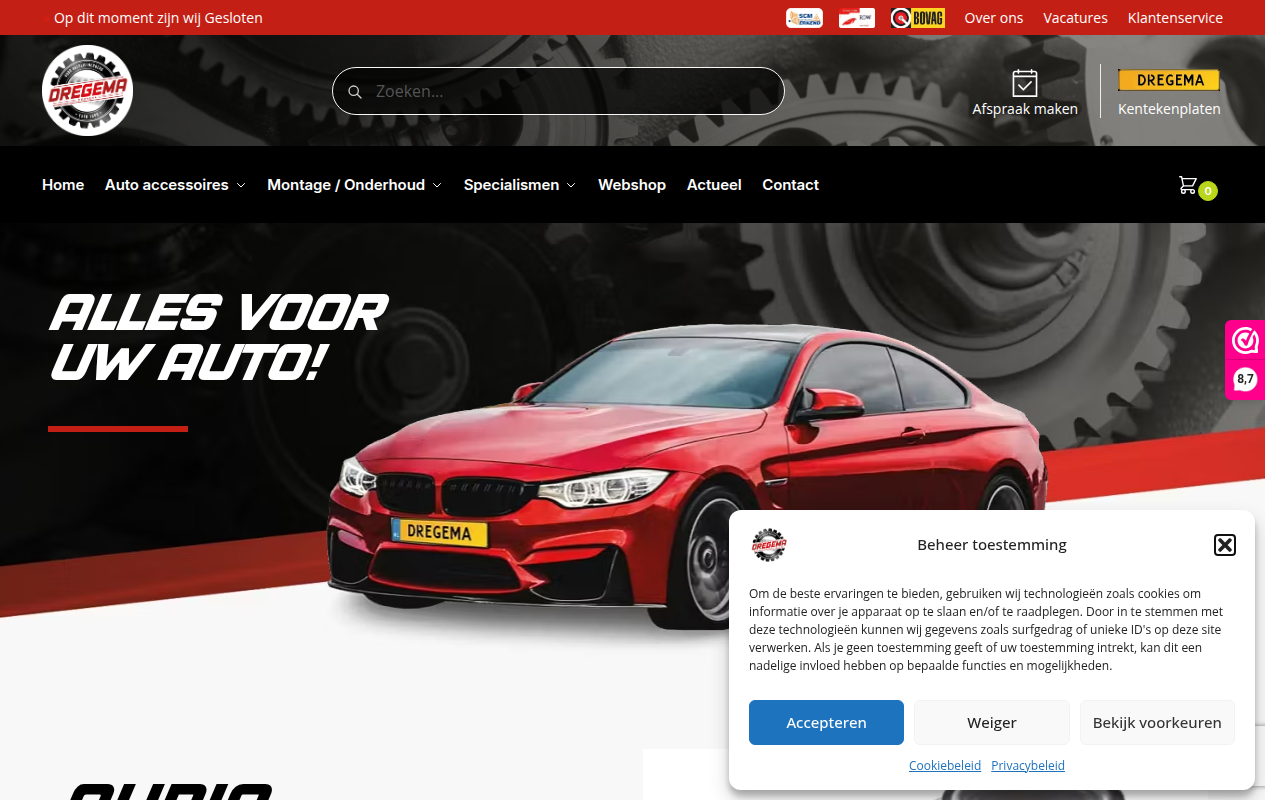 Screenshot van dregema.nl