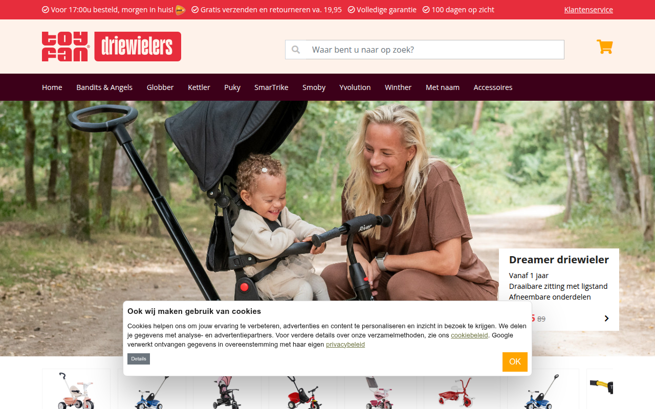 Screenshot van driewielers.nl